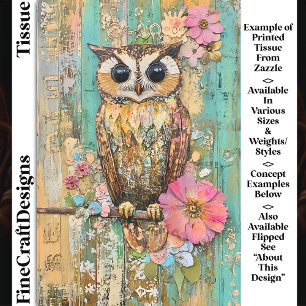 Papel De Seda Búho de Medios Mixtos Texturizados, Decoupage Rúst