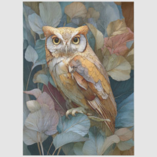 Papel De Seda Búho decoupage con hojas Art Nouveau