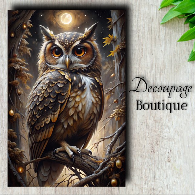 Papel De Seda Búho observador de la luna Decoupage (Moon Watcher Owl Decoupage Tissue Paper)