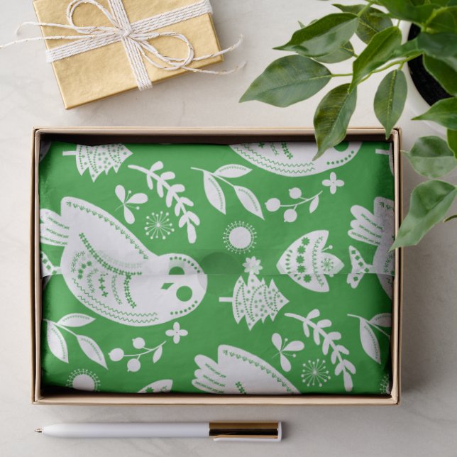 Papel De Seda Búho Sabio Arte Popular Verde Fiesta (Regalo )