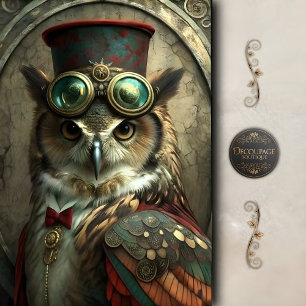 Papel De Seda Búho Steampunk Arte Antiguo Caprichoso Decoupage