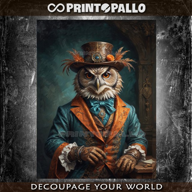 Papel De Seda Búho victoriano elegante en naranja y azul (Subido por el creador)