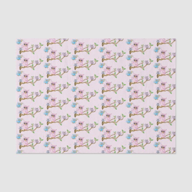 Papel De Seda Búhos Bebés Rosados | Shower de Bebé (Anverso)