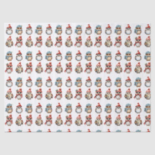 Papel De Seda búhos de navidad patrón de gorros azules rojos