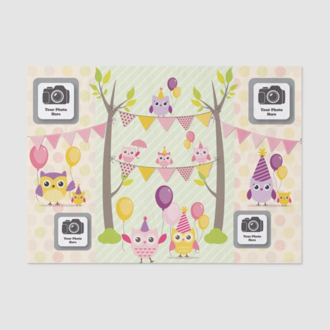 Papel De Seda Búhos del feliz cumpleaños (Anverso)