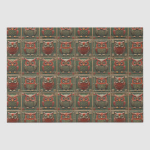 Papel De Seda Búhos verdes y rojos