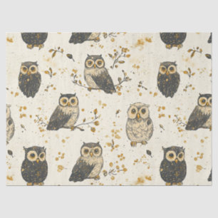 Papel De Seda Búhos Vintage y Patrón Botánico Floral
