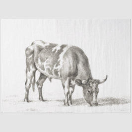 Papel De Seda Bull Grazing Ephemera Desnupage Vintage Farm Cow