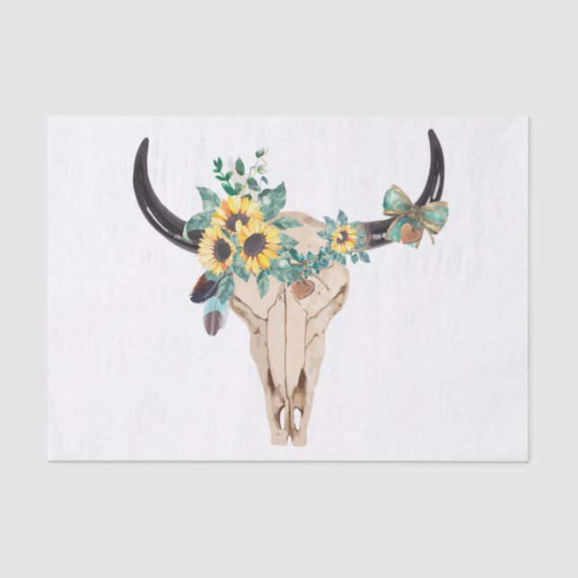 Papel De Seda Bull Skull Sunflowers (Anverso)