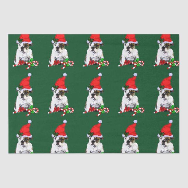 Papel De Seda Bulldog en Navidades de Santa Hat (Anverso)
