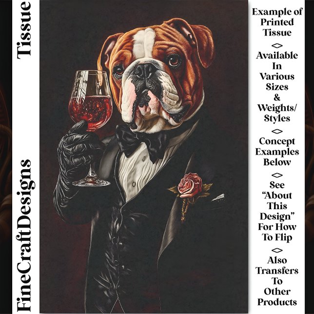 Papel De Seda Bulldog En Tuxedo & Bow Tie & Wine CR8 Decoupage (Subido por el creador)
