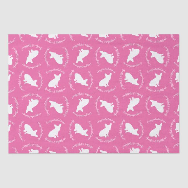 Papel De Seda Bulldog francés Baby Shower Frenchie Rosa (Anverso)