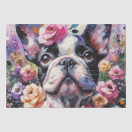 Papel De Seda Bulldog francés con desenlace floral de Rosas