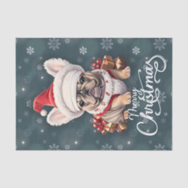 Papel De Seda Bulldog francés lindo Santa Hat Feliz Navidad