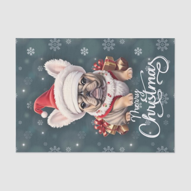 Papel De Seda Bulldog francés lindo Santa Hat Feliz Navidad (Anverso)