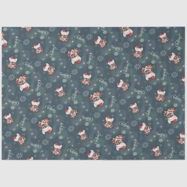 Papel De Seda Bulldog francés lindo Santa Hat Feliz Navidad (Anverso)