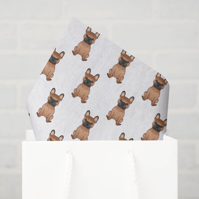 Papel De Seda Bulldog Francés Rojo / Patrón de perro de dibujos  (Bolsa de regalo)
