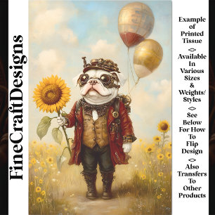 Papel De Seda Bulldog Francés Victoriano Steampunk Decoupage AS8
