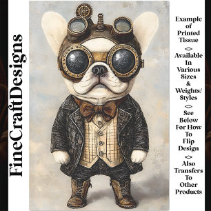 Papel De Seda Bulldog Francés Victoriano Steampunk Decoupage AS8