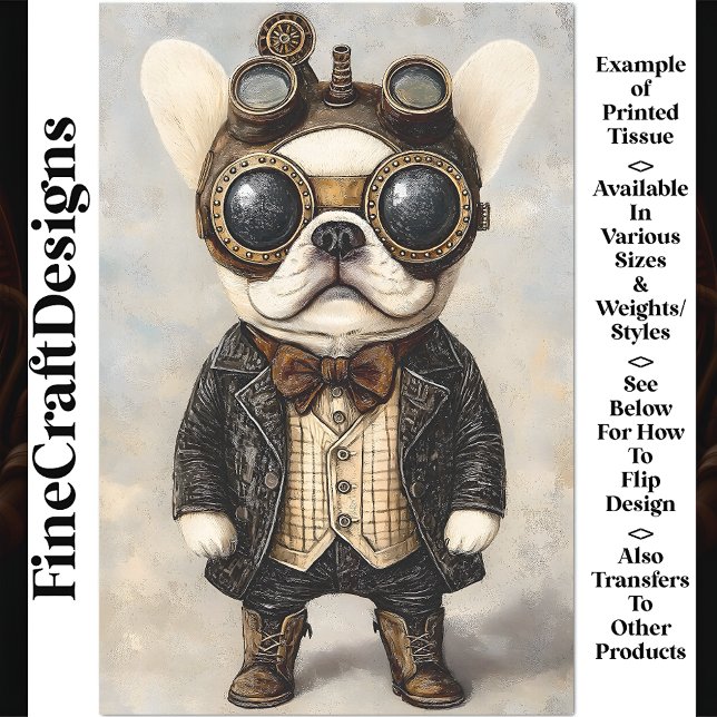 Papel De Seda Bulldog Francés Victoriano Steampunk Decoupage AS8 (Subido por el creador)
