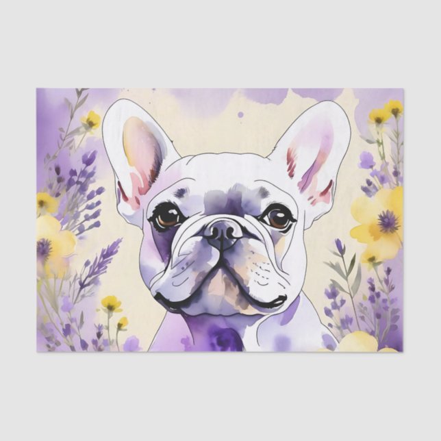 Papel De Seda Bulldog francés y flores silvestres (Anverso)