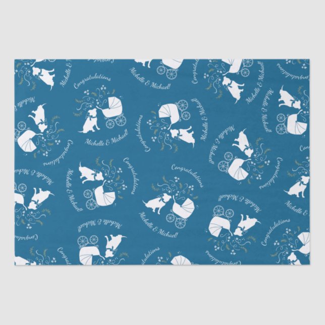 Papel De Seda Bulldog Pit Baby Shower Blue Boy Pitbull (Anverso)