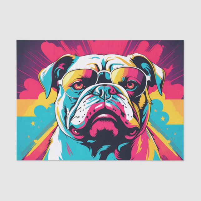 Papel De Seda Bulldog Pop Art Con Gafas De Sol (Anverso)