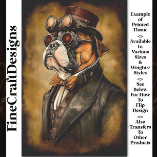 Papel De Seda Bulldog Steampunk Adorable con Gafas BD3 Decoupage