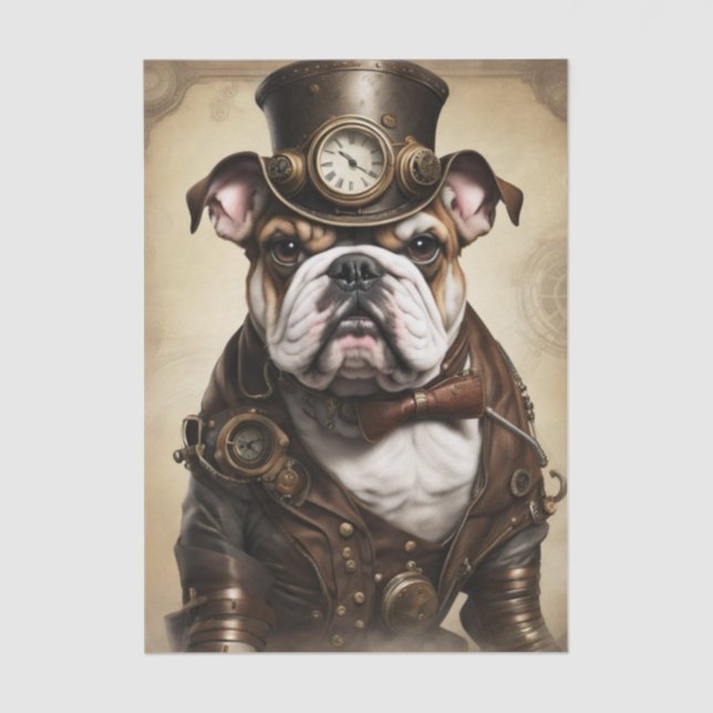 Papel De Seda Bulldog Steampunk Decoupage Tissue Paper (Anverso)