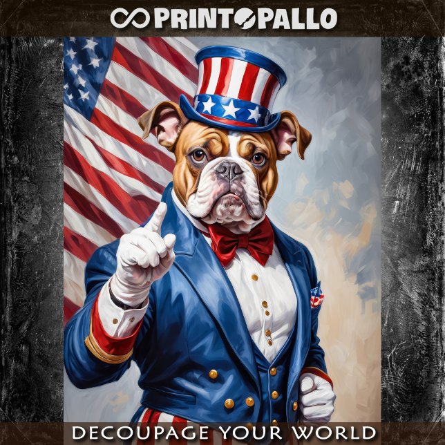 Papel De Seda Bulldog vestido como Tío Sam con bandera de EE. UU (Subido por el creador)