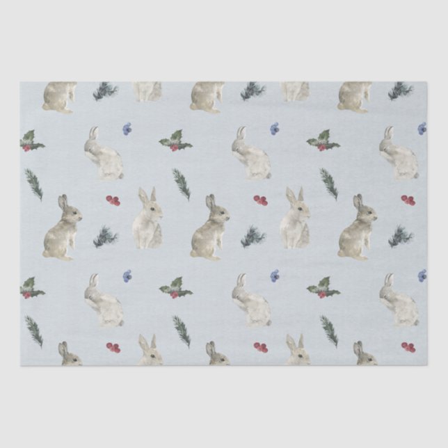 Papel De Seda Bunnies, Holly y Berries Blue (Anverso)