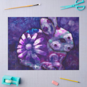 Papel De Seda Bunny Abstract Rabbit Blue Purple Floral Decoupage