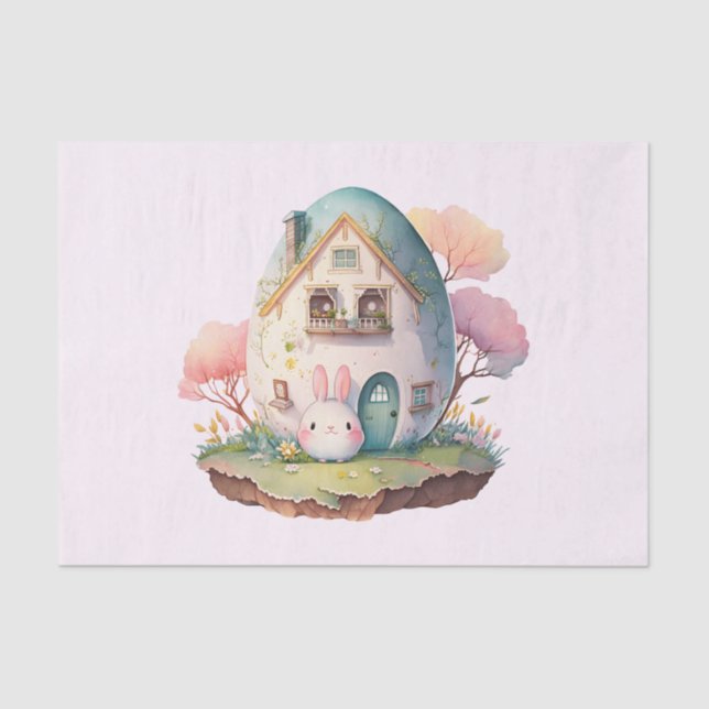 Papel De Seda Bunny y casa rosada pastel (Anverso)