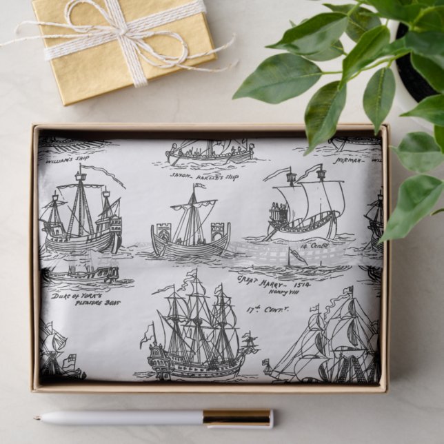 PAPEL DE SEDA BUQUES DE VELA ANTIGUOS (Regalo )
