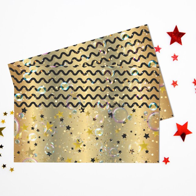 Papel De Seda Burbujas de oro y estrellas negras, rayas ondulada (Subido por el creador)