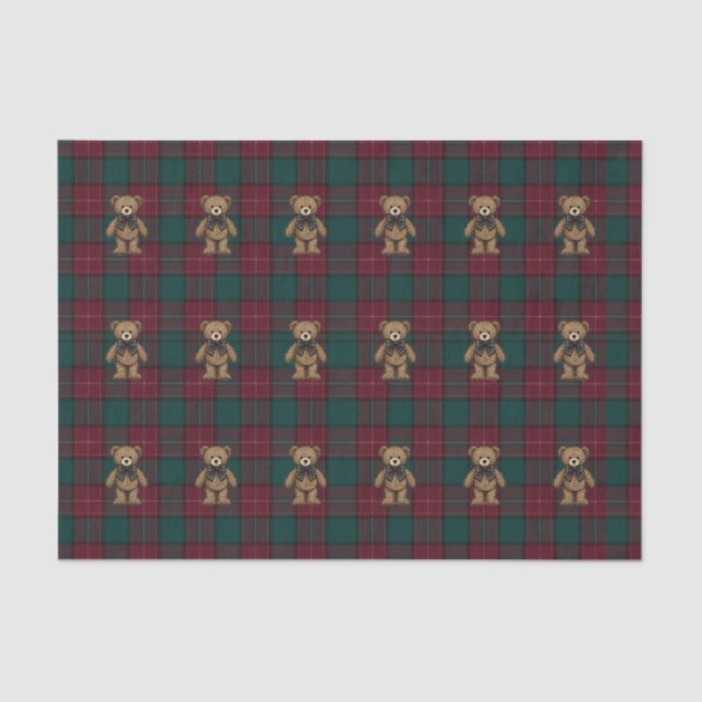 Papel De Seda Burgundy and Green Teddy Tartan Tissue Paper (Anverso)