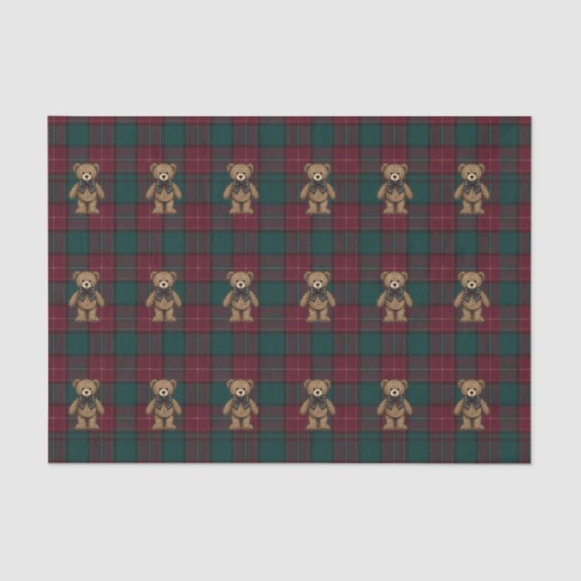 Papel De Seda Burgundy and Green Teddy Tartan Tissue Paper (Anverso)