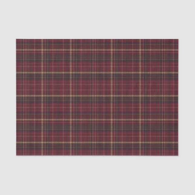 Papel De Seda Burgundy and Tan Plaid Tartan Tissue Paper (Anverso)