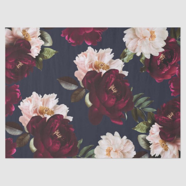 Papel De Seda Burgundy Blush Navy Blue Floral Dark Moody Peonies (Anverso)