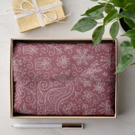 Papel De Seda Burgundy Doodle Navidades Sleigh Pattern