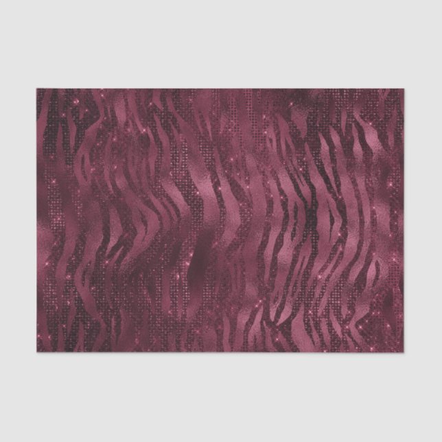 Papel De Seda Burgundy Glam Foil Brillo Rayas de Tigre (Anverso)