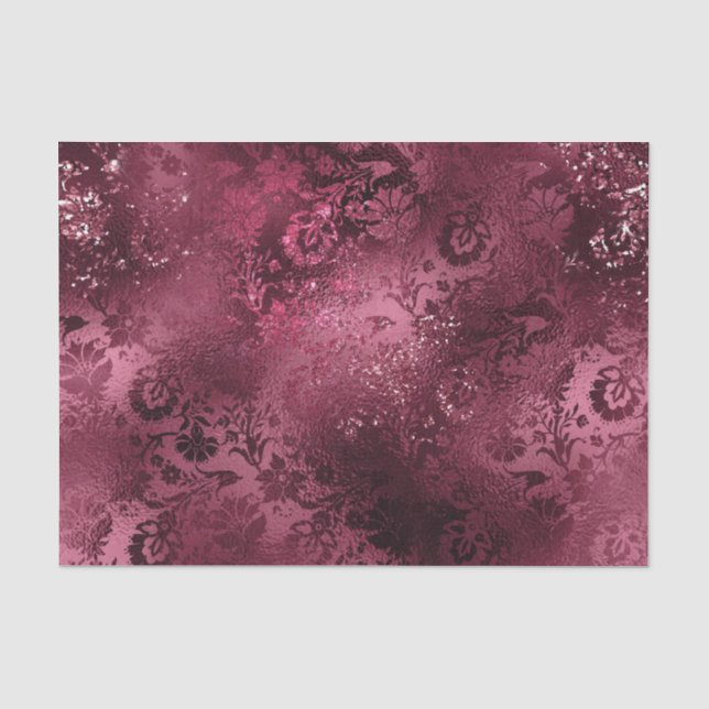 Papel De Seda Burgundy Glam Foil Glitter Damask (Anverso)