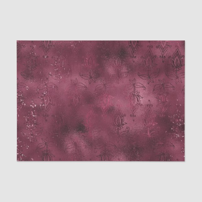Papel De Seda Burgundy Glam Foil Glitter Damask (Anverso)