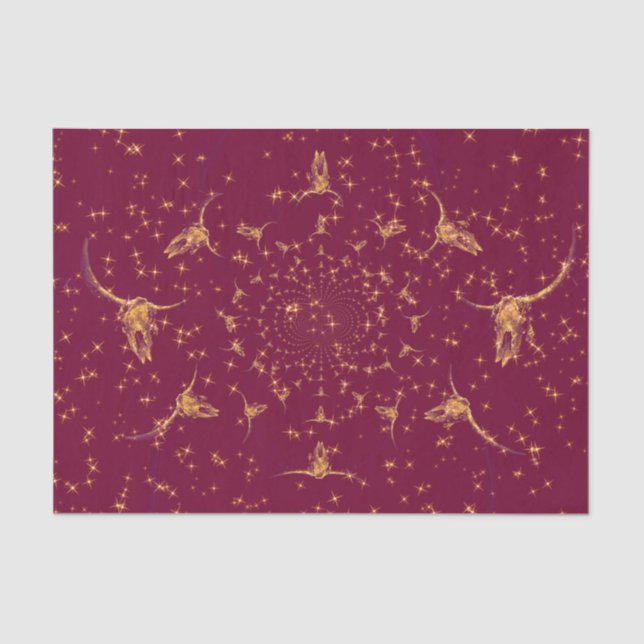 Papel De Seda Burgundy Gold Purpurina Cow Skull (Anverso)