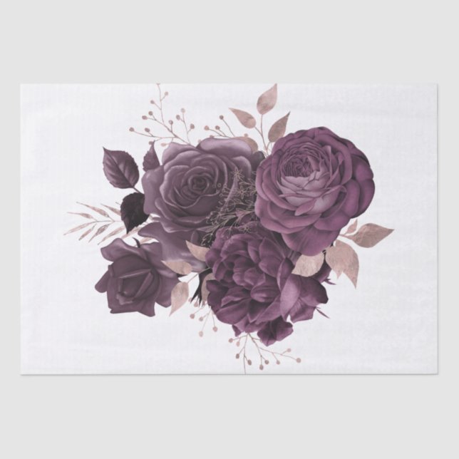 Papel De Seda Burgundy Purple Rosa Gold Floral Bouquet Decoupage (Anverso)