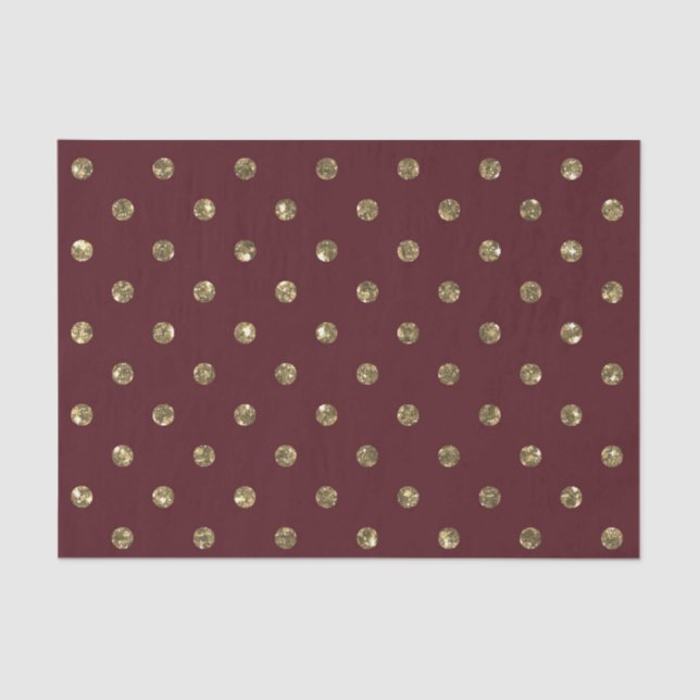 PAPEL DE SEDA BURGUNDY RED WITH GOLD GLITTER LOOK DOTS (Anverso)