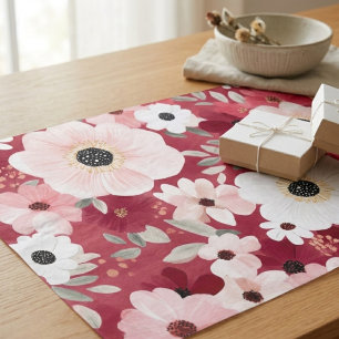 Papel De Seda Burgundy y Blush Floral Acuarela