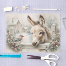 Burro De Navidad Vintage Y Decoupage De Petirrojo