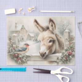 Papel De Seda Burro De Navidad Vintage Y Decoupage De Petirrojo