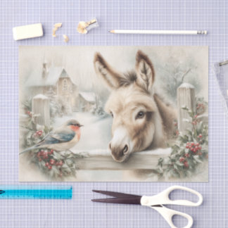 Papel De Seda Burro De Navidad Vintage Y Decoupage De Petirrojo